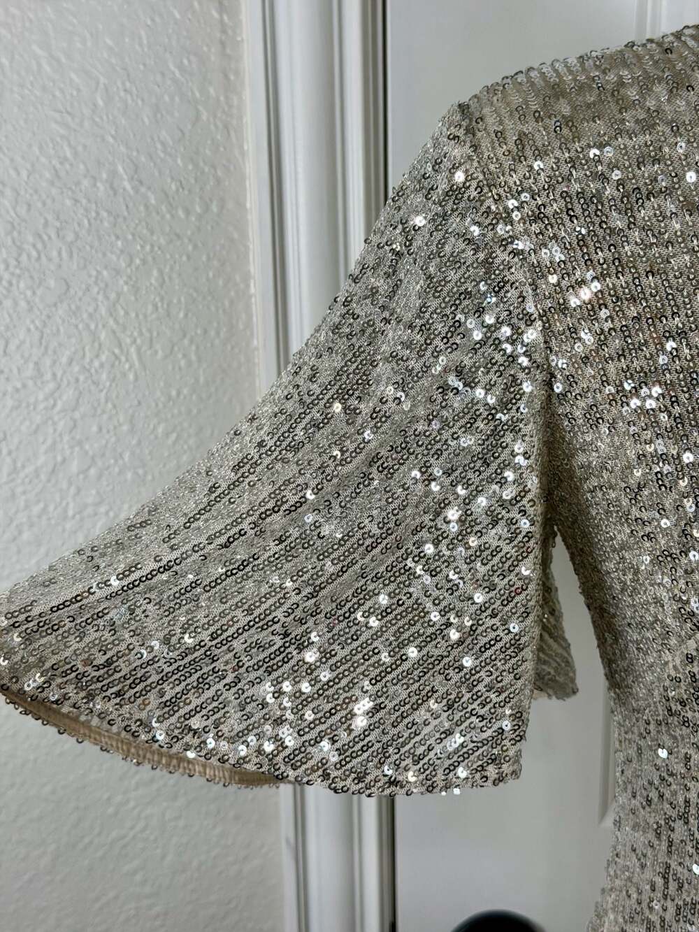 Eliza J Sequin Flutter Sleeve Sheath Dress in Silver - Picture 4 of 12